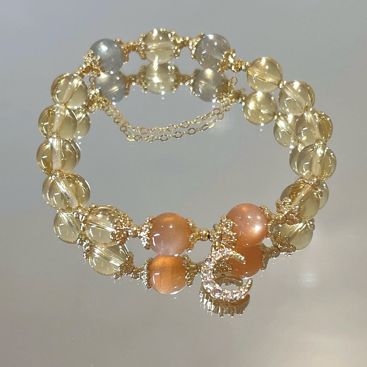 Wealth & Harmony" Citrine & Moonstone Bracelet — 14k Gold-Filled Beads for Abundance & Love ✨