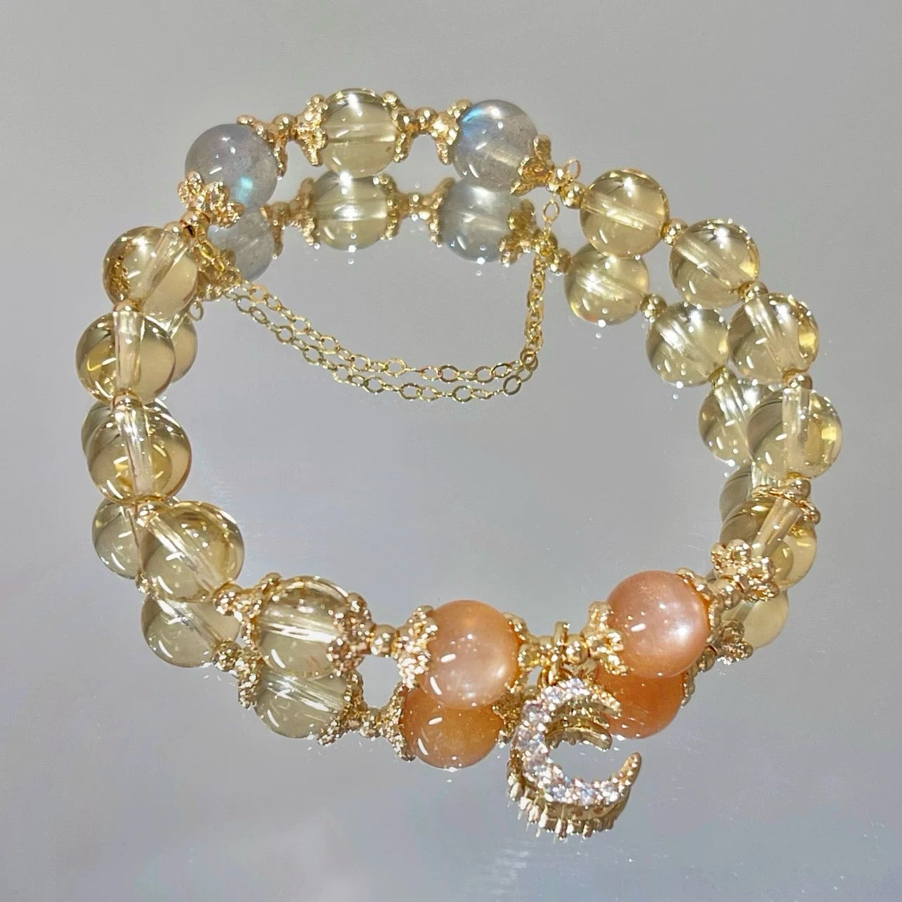 Wealth & Harmony" Citrine & Moonstone Bracelet — 14k Gold-Filled Beads for Abundance & Love ✨