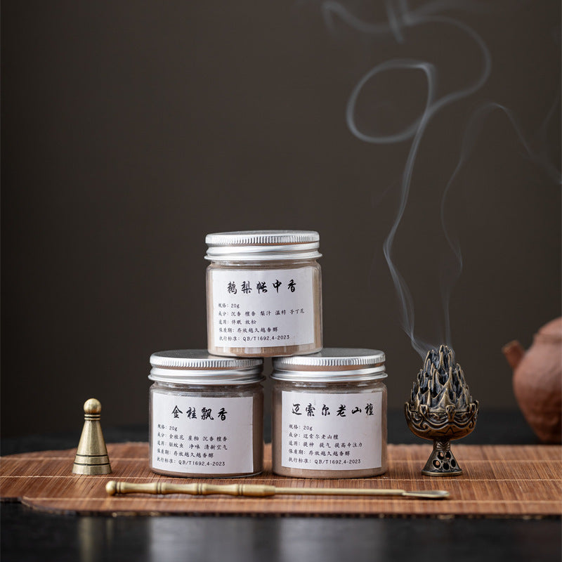 Silver-Lid Incense Powder Set with Boshan Burner – 8 Scents Available