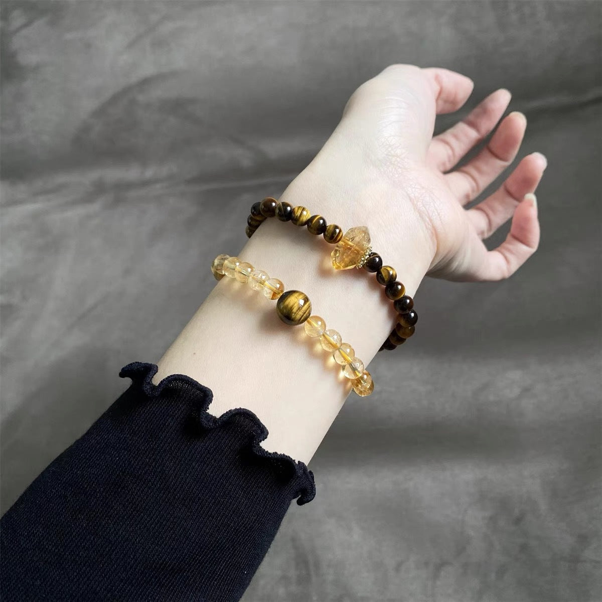 Wholesale 2025 Rizhao Jinshan Tiger's Eye Stone Citrine Double Circle Bracelet Beaded Women's Jewelry Gift Luxury Niche
