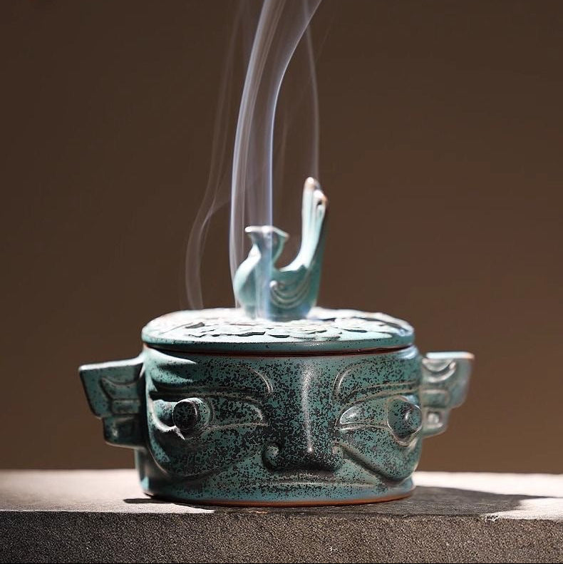 Sanxingdui Ceramic Incense Burner Ancient Bronze Style for Sticks & Backflow Incense