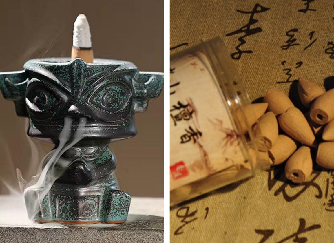 Sanxingdui Ceramic Incense Burner Ancient Bronze Style for Sticks & Backflow Incense