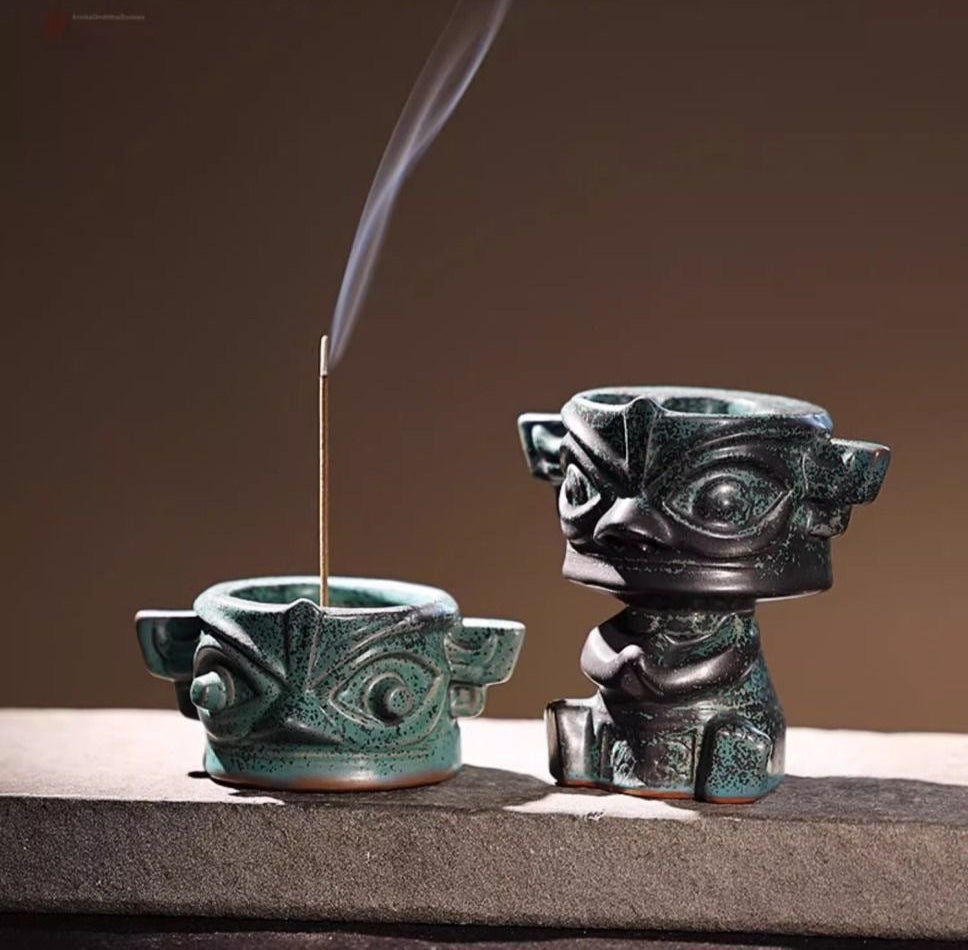 Sanxingdui Ceramic Incense Burner Ancient Bronze Style for Sticks & Backflow Incense