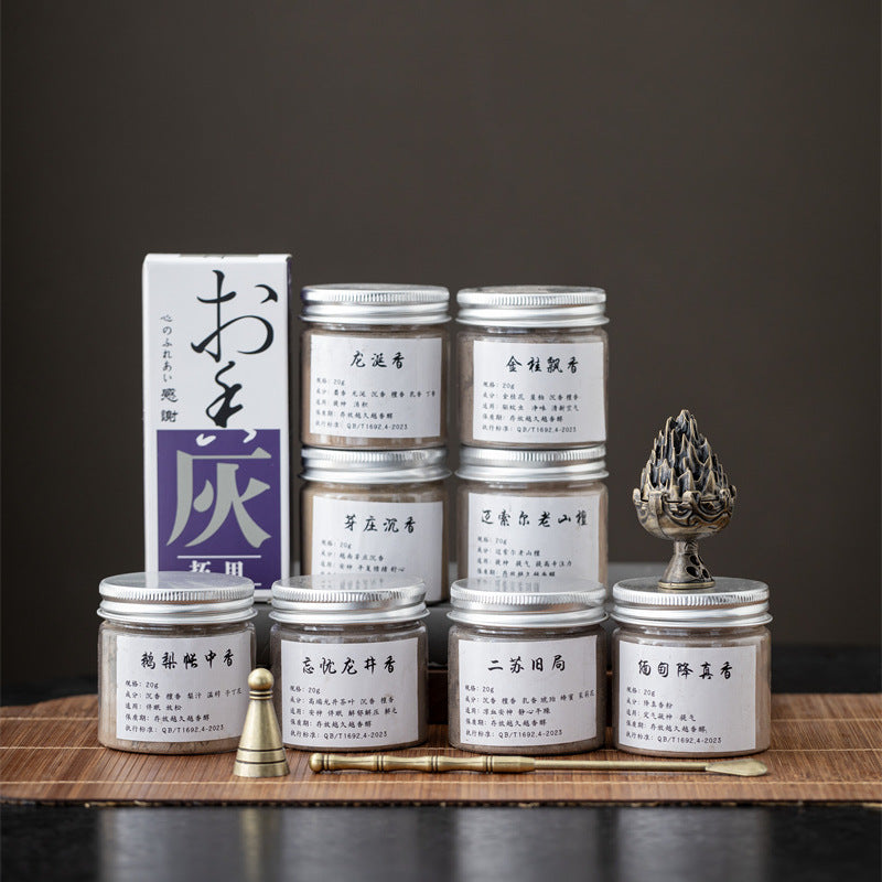 Silver-Lid Incense Powder Set with Boshan Burner – 8 Scents Available