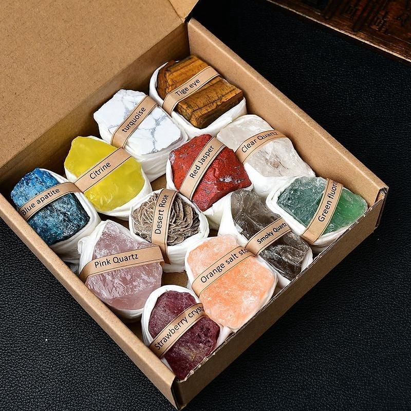 12-Piece Set:
Dive deeper into your crystal journey with Citrine (wealth magnet) and Red Jasper (courage booster) — a balanced set for deeper meditation and manifestation.