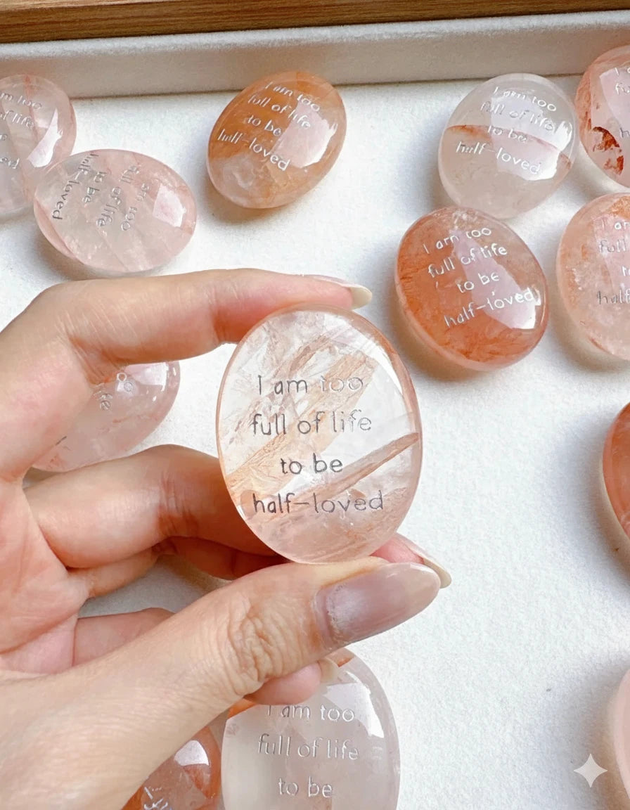 Red Aura Quartz Love Palm Stone - "Full of Life"
