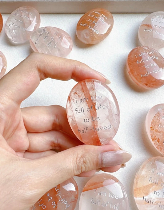 Red Aura Quartz Love Palm Stone - "Full of Life"