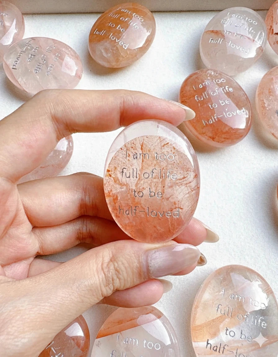 Red Aura Quartz Love Palm Stone - "Full of Life"