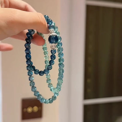 Aquamarine, clear green, three circles, stacked bracelets, round beads, zircon, elastic rope, versatile, high-value, gradient, multi-purpose clavicle chain