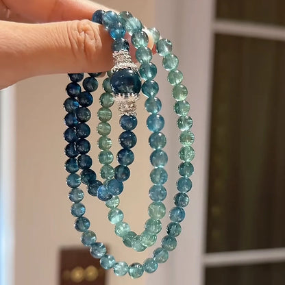 Aquamarine, clear green, three circles, stacked bracelets, round beads, zircon, elastic rope, versatile, high-value, gradient, multi-purpose clavicle chain