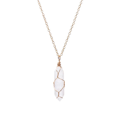 Jewelry Amethyst Blue sand Rose Quartz Hexagonal Cylindrical Crystal Necklace Wire Wrap Stone Pendant Natural Stone