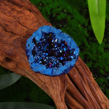Nature Agate Geode Druzy Crystal Cluster — Electroplated Colorful Mineral Specimen for Spiritual Decor 🌈✨