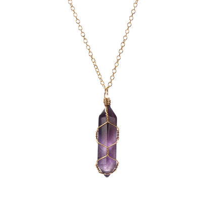 Jewelry Amethyst Blue sand Rose Quartz Hexagonal Cylindrical Crystal Necklace Wire Wrap Stone Pendant Natural Stone