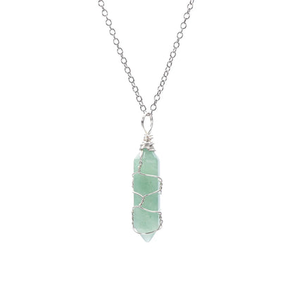 Jewelry Amethyst Blue sand Rose Quartz Hexagonal Cylindrical Crystal Necklace Wire Wrap Stone Pendant Natural Stone