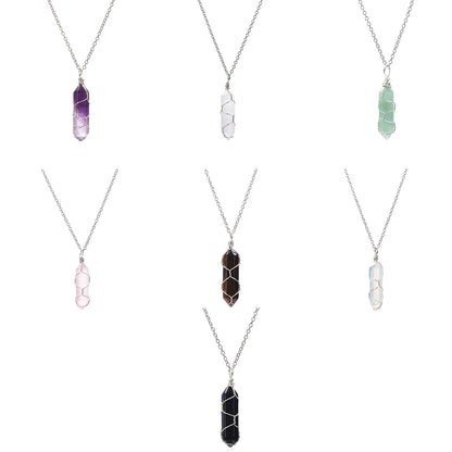 Jewelry Amethyst Blue sand Rose Quartz Hexagonal Cylindrical Crystal Necklace Wire Wrap Stone Pendant Natural Stone