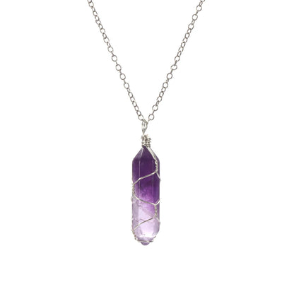 Jewelry Amethyst Blue sand Rose Quartz Hexagonal Cylindrical Crystal Necklace Wire Wrap Stone Pendant Natural Stone