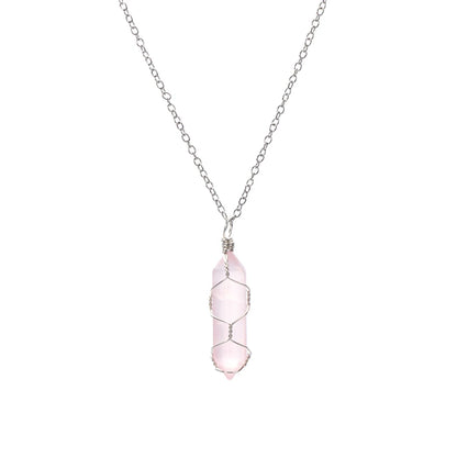 Jewelry Amethyst Blue sand Rose Quartz Hexagonal Cylindrical Crystal Necklace Wire Wrap Stone Pendant Natural Stone