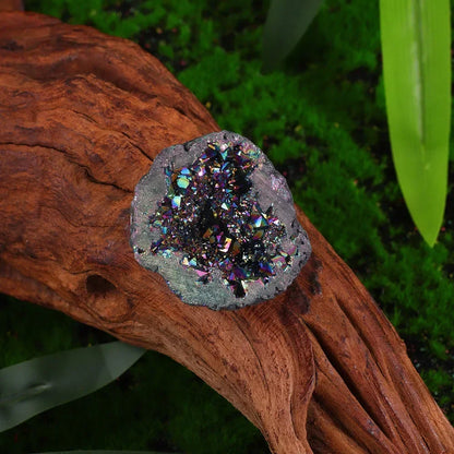Nature Agate Geode Druzy Crystal Cluster — Electroplated Colorful Mineral Specimen for Spiritual Decor 🌈✨