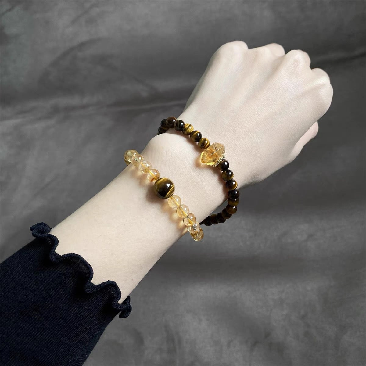 Wholesale 2025 Rizhao Jinshan Tiger's Eye Stone Citrine Double Circle Bracelet Beaded Women's Jewelry Gift Luxury Niche