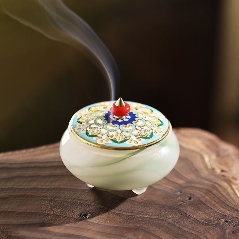 Enamel Jade Incense Burner