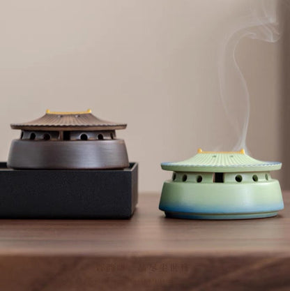 Imperial Palace Ceramic Incense Burner — High-fired ceramic incense holder with traditional palace cauldron design, ideal for meditation, tea ceremony, and home décor.
