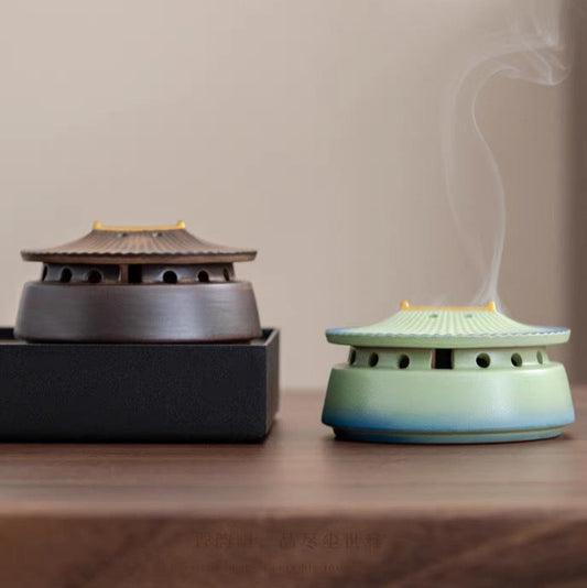 Imperial Palace Ceramic Incense Burner — High-fired ceramic incense holder with traditional palace cauldron design, ideal for meditation, tea ceremony, and home décor.