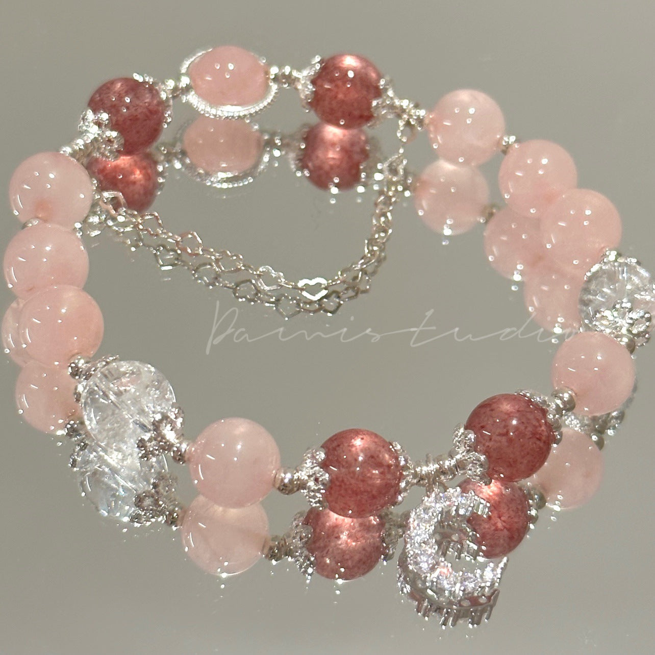 Manifesting Love Bracelet — A romantic crystal bracelet made with Rose Quartz and Strawberry Quartz, known for attracting love, emotional healing, and self-worth. Perfect for meditation, gifting, or everyday intention setting.