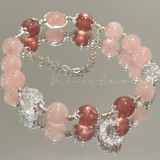Manifesting Love Bracelet — A romantic crystal bracelet made with Rose Quartz and Strawberry Quartz, known for attracting love, emotional healing, and self-worth. Perfect for meditation, gifting, or everyday intention setting.
