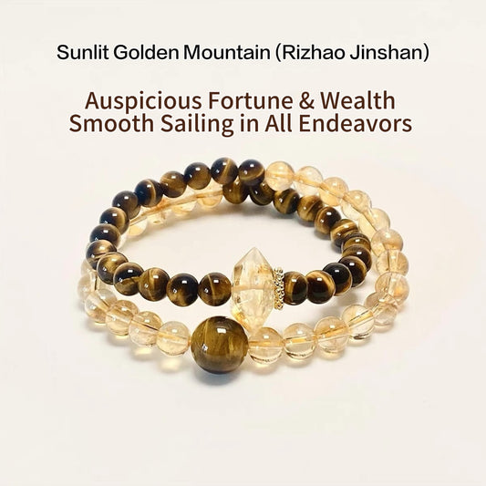 Sunlit Golden Mountain Bracelet — A double-circle bracelet handcrafted with Tiger’s Eye and Citrine gemstones, symbolizing wealth, motivation, and balanced energy. Ideal for attracting prosperity and success in every endeavor.